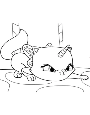 Página para Colorir Desenho Animado de Gato Unicórnio