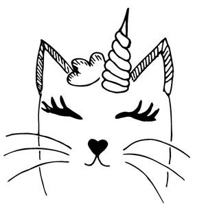 Página para Colorir Rosto de Gato Unicórnio