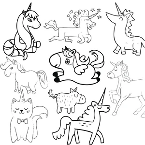 Página para Colorir Nove Unicórnios Mágicos