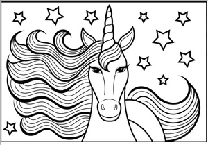 Página para Colorir Rosto de Unicórnio com Estrela
