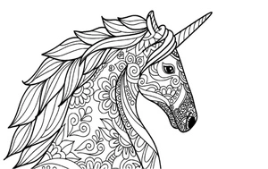 Página para Colorir Mandala Facial de Unicórnio