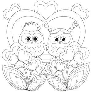 Página para Colorir Casal de Corujas com Flores de Dia dos Namorados