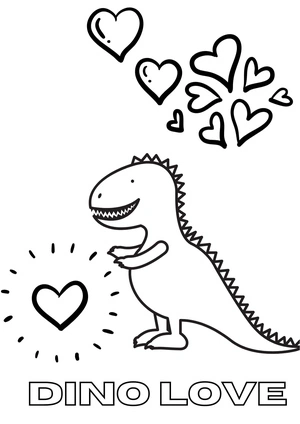 Página para Colorir Amor Dino de Dia dos Namorados