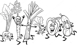 Página para Colorir Vegetais Divertidos de Desenho Animado