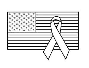 Bandeira com laço, detalhada página para colorir do Dia dos Veteranos, grátis para imprimir