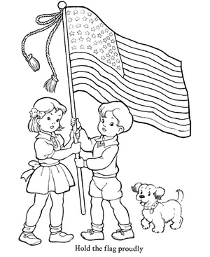 Página para Colorir Crianças com bandeira americana