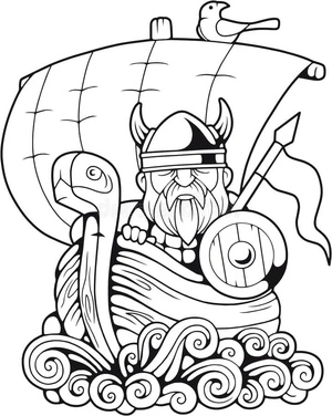 Página para Colorir Viking Simples no Barco