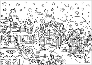 Casas Encantadoras Nesta Fofa Vila Coberta de Neve