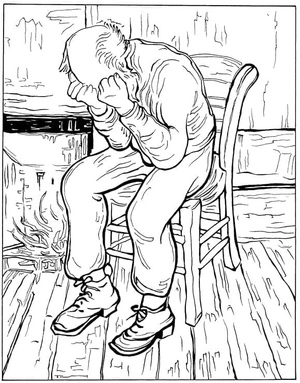 Página para Colorir Página para Colorir de "À Porta da Eternidade" por Vincent Van Gogh