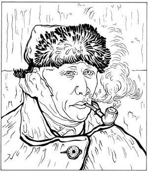 Página para Colorir Retrato com Orelha Enfaixada e Cachimbo