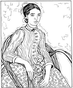 Página para Colorir A Jovem Mulher por Vincent Van Gogh