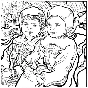 Página para Colorir Duas Crianças por Vincent Van Gogh