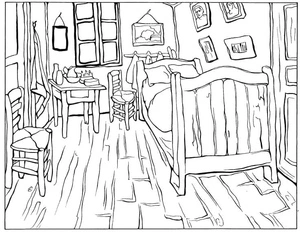 Página para Colorir Quarto em Arles de Vincent van Gogh
