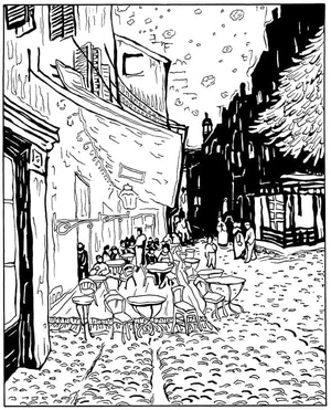 Página para Colorir "Café Terrace at Night" de Vincent Van Gogh