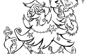 Página para Colorir Árvore de Natal e Decorações do Grinch