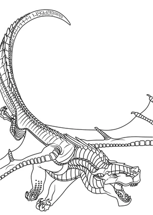 Página para Colorir Dragão com Asas de Fogo em Voo