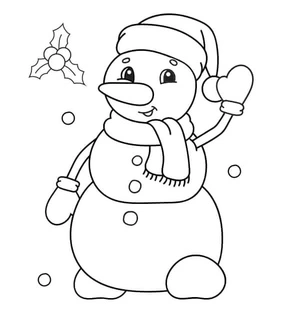 Boneco de neve sorridente, fácil página para colorir de inverno, impressão gratuita