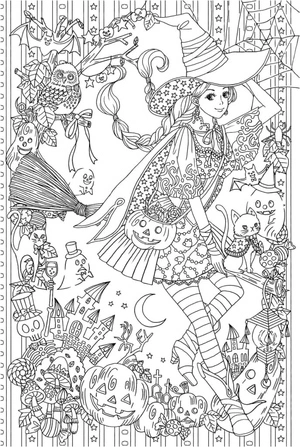 Página para Colorir Bruxa Adorável