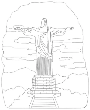 Página para Colorir Maravilhas do Mundo: Cristo Redentor