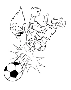 Página para Colorir Pica-Pau Joga Futebol