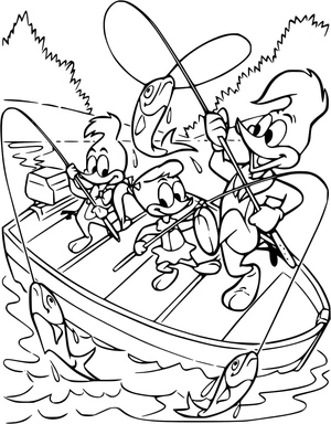 Página para Colorir Pintinho Pimpão pescando - Página para colorir