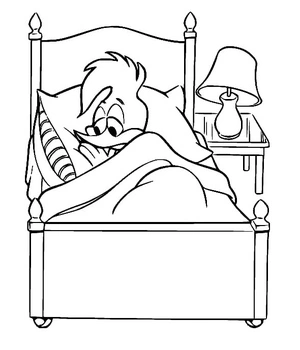 Página para Colorir Pica-Pau na Cama