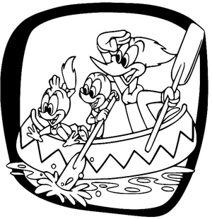 Página para Colorir Pica-Pau em um Barco