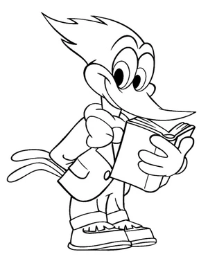 Página para Colorir Pica-Pau Lendo um Livro