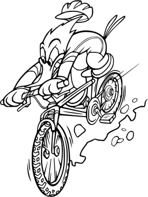 Página para Colorir Pica-Pau Andando de Bicicleta