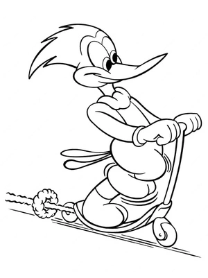Página para Colorir Pica-Pau andando de patinete