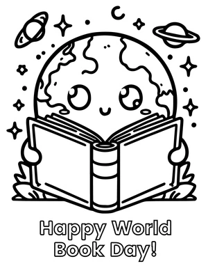 Página para Colorir Imagem Alegre para o Dia Mundial do Livro