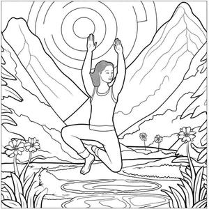 Página para Colorir Mulher praticando yoga nas montanhas