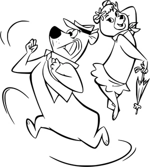 Página para Colorir Urso Yogui e Cindy Bear Brincalhões