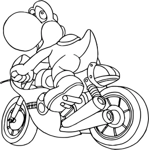 Página para Colorir Yoshi Pilotando uma Moto