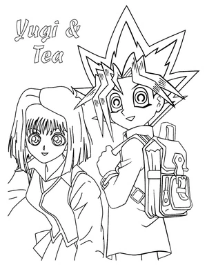 Página para Colorir Yugi e Tea de Yu-Gi-Oh