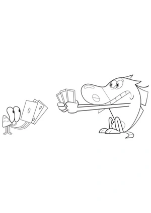 Bernie e Zig jogando cartas, fácil Zig e Sharko coloring page, free printable