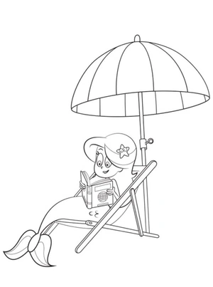 Marina lendo sob guarda-sol, fácil Zig e Sharko coloring page, free printable