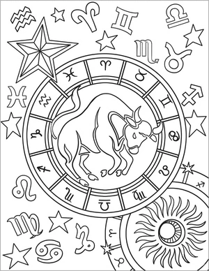 Página para Colorir Página para Colorir Signo do Zodíaco Touro