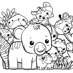 Página para Colorir Animais Adoráveis do Zoológico para Crianças