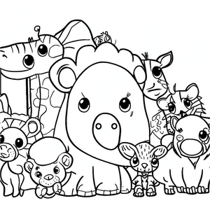Página para Colorir Imprimível com Animais Fofos do Zoológico