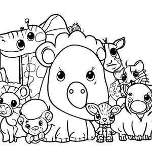 Página para Colorir Página para Colorir Imprimível com Animais Fofos do Zoológico